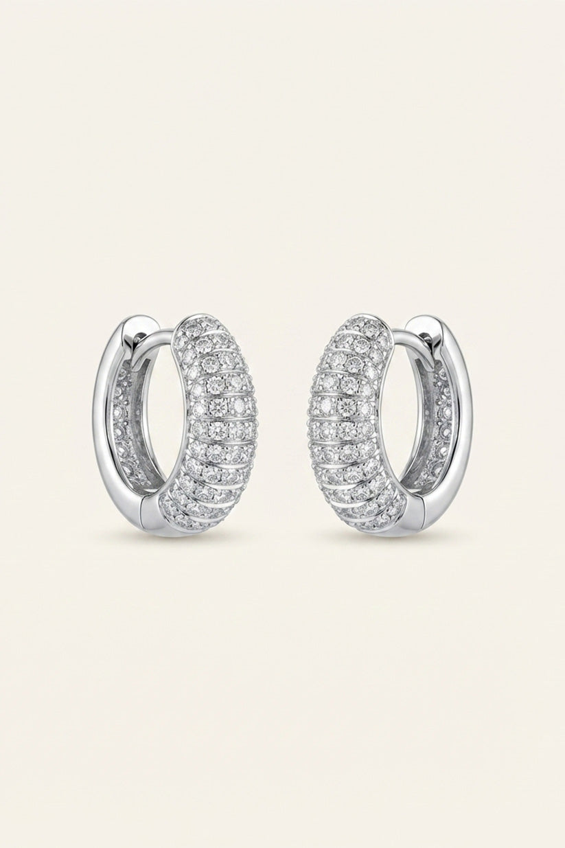 Pavé Crystal Huggie Hoop Earrings – Silver