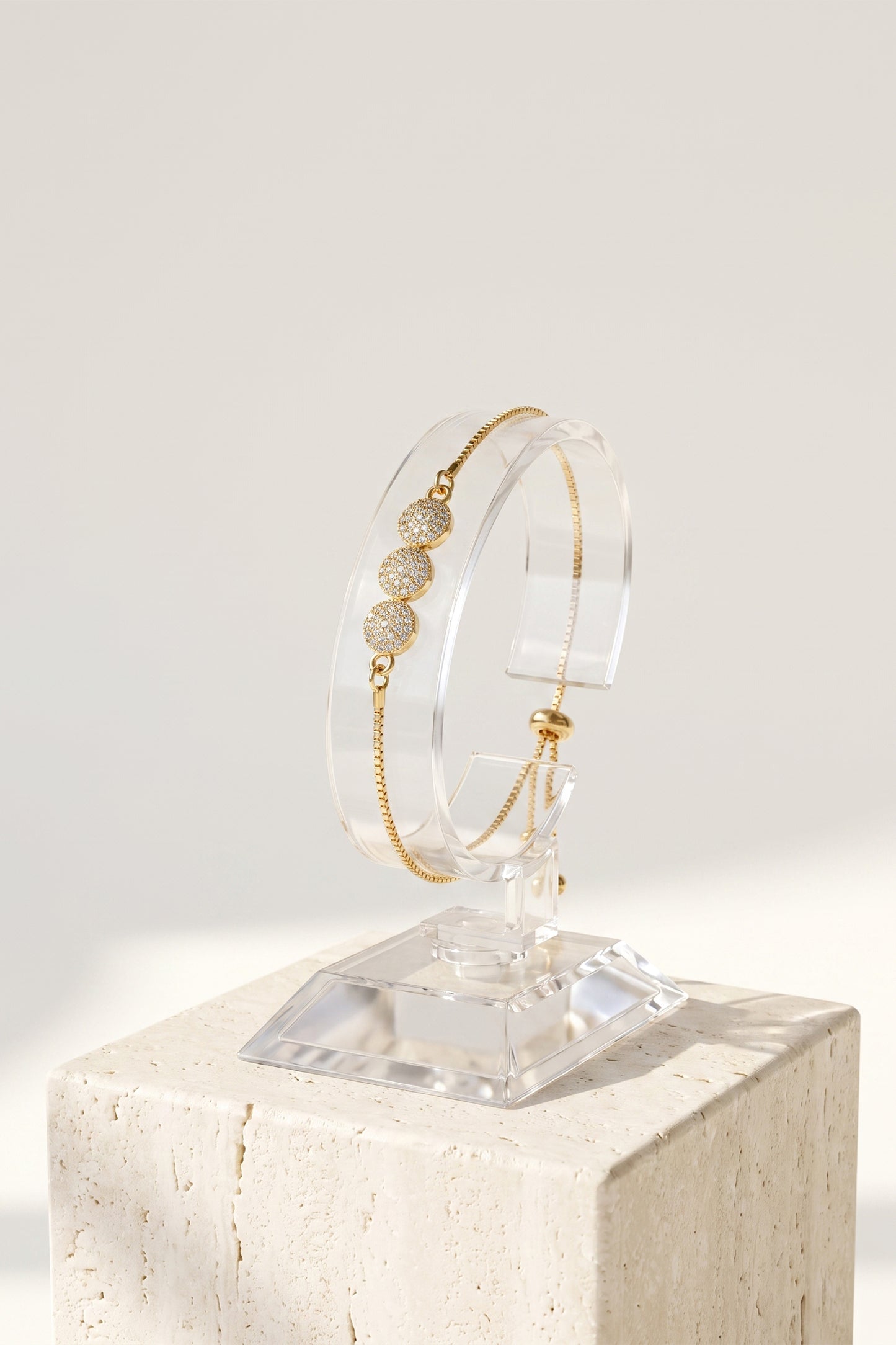 Triple Crystal Disc Adjustable Gold Bracelet