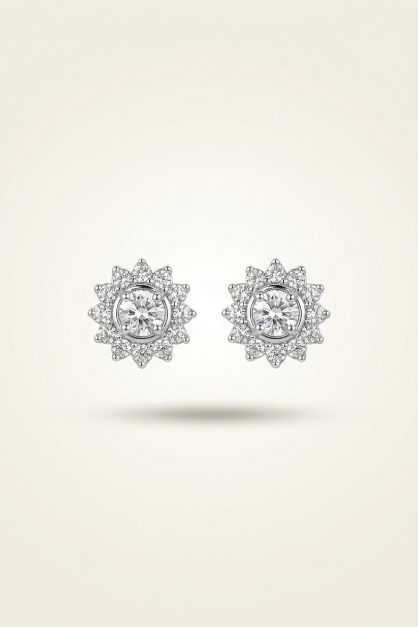 Radiant Floral Halo Stud Earrings – Silver Crystal