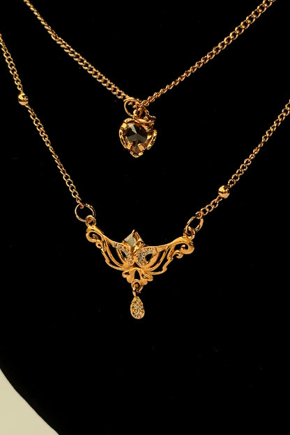 Double Layer Gold Necklace with Crystal Pendant