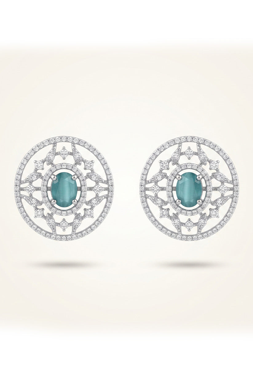 Luxury Blue Oval Crystal Filigree Stud Earrings for Women
