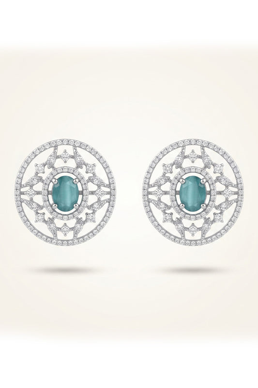 Luxury Blue Oval Crystal Filigree Stud Earrings for Women
