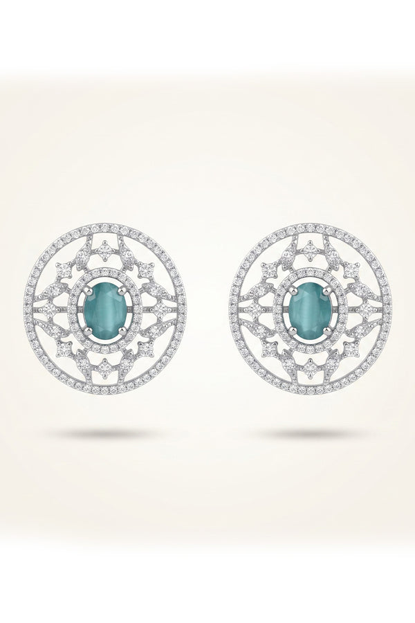 Luxury Blue Oval Crystal Filigree Stud Earrings for Women