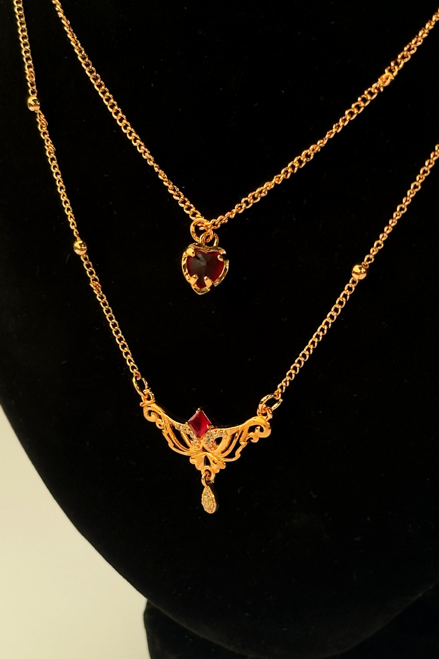 Double Layer Gold Necklace with Crystal Pendant