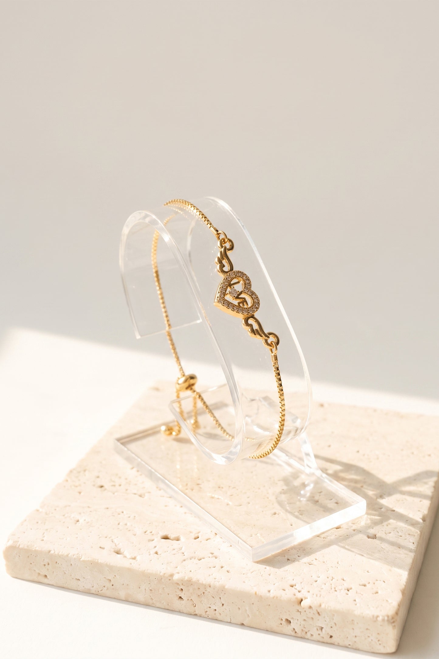 Gold Heart Charm Adjustable Bracelet