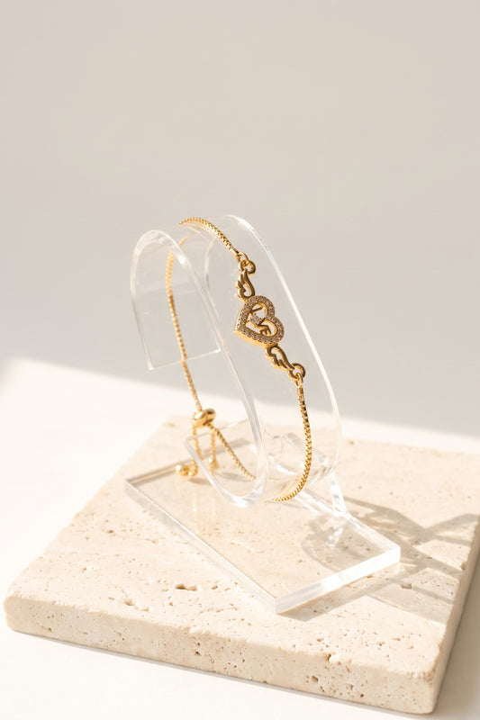 Gold Heart Charm Adjustable Bracelet