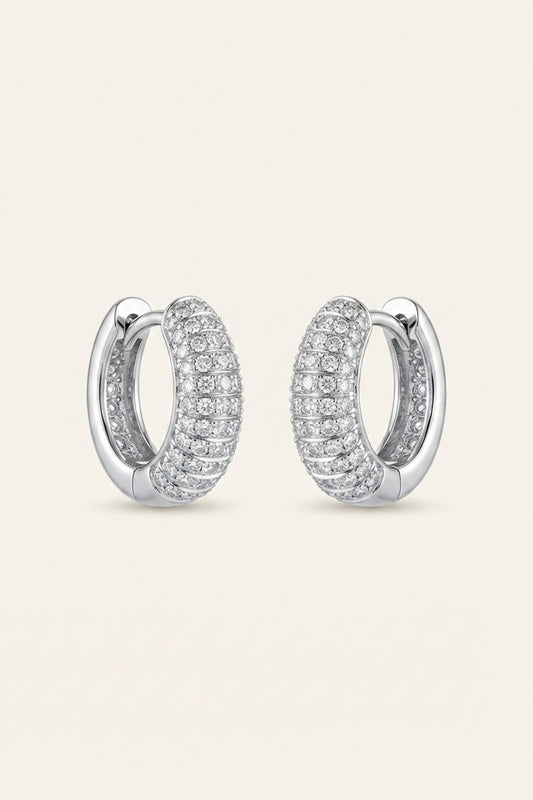 Pavé Crystal Huggie Hoop Earrings – Silver