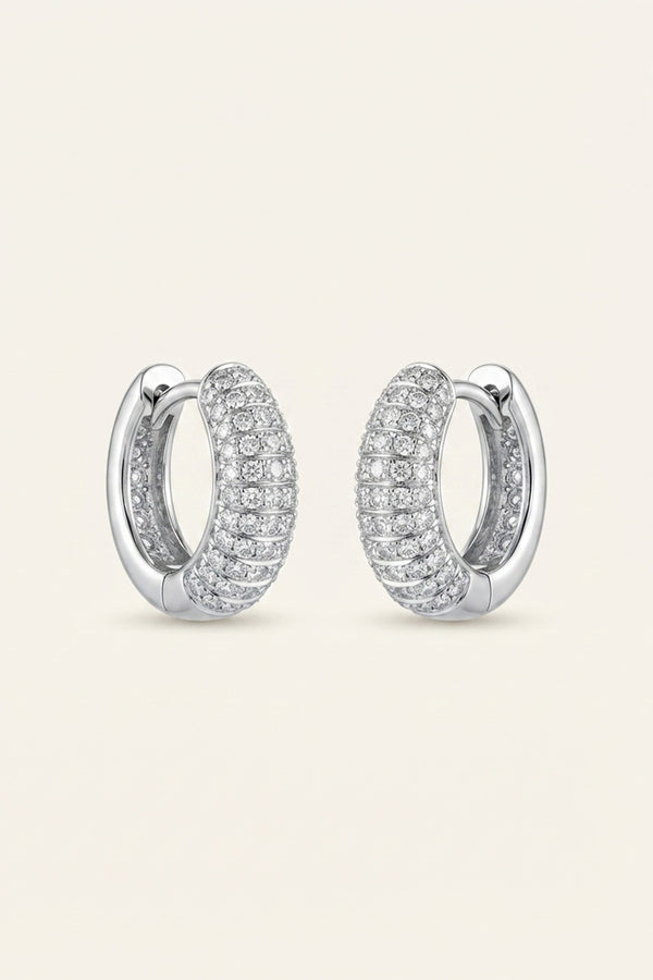 Pavé Crystal Huggie Hoop Earrings – Silver
