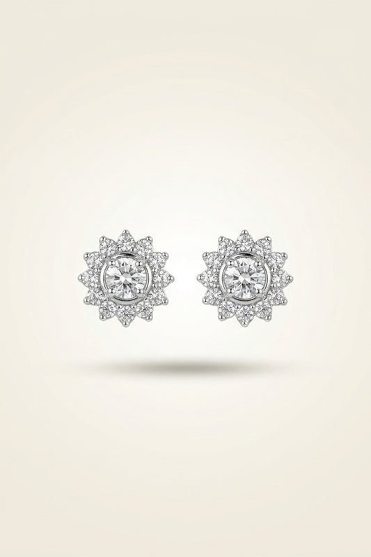 Radiant Floral Halo Stud Earrings – Silver Crystal