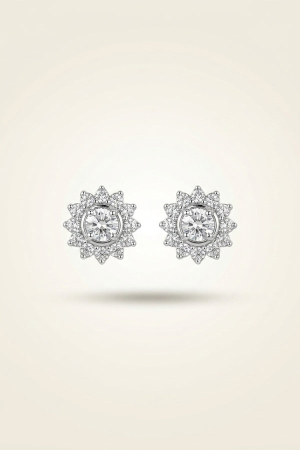 Radiant Floral Halo Stud Earrings – Silver Crystal