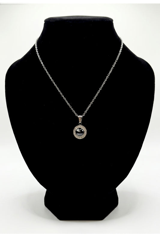 Silver Crystal Circle Pendant Necklace
