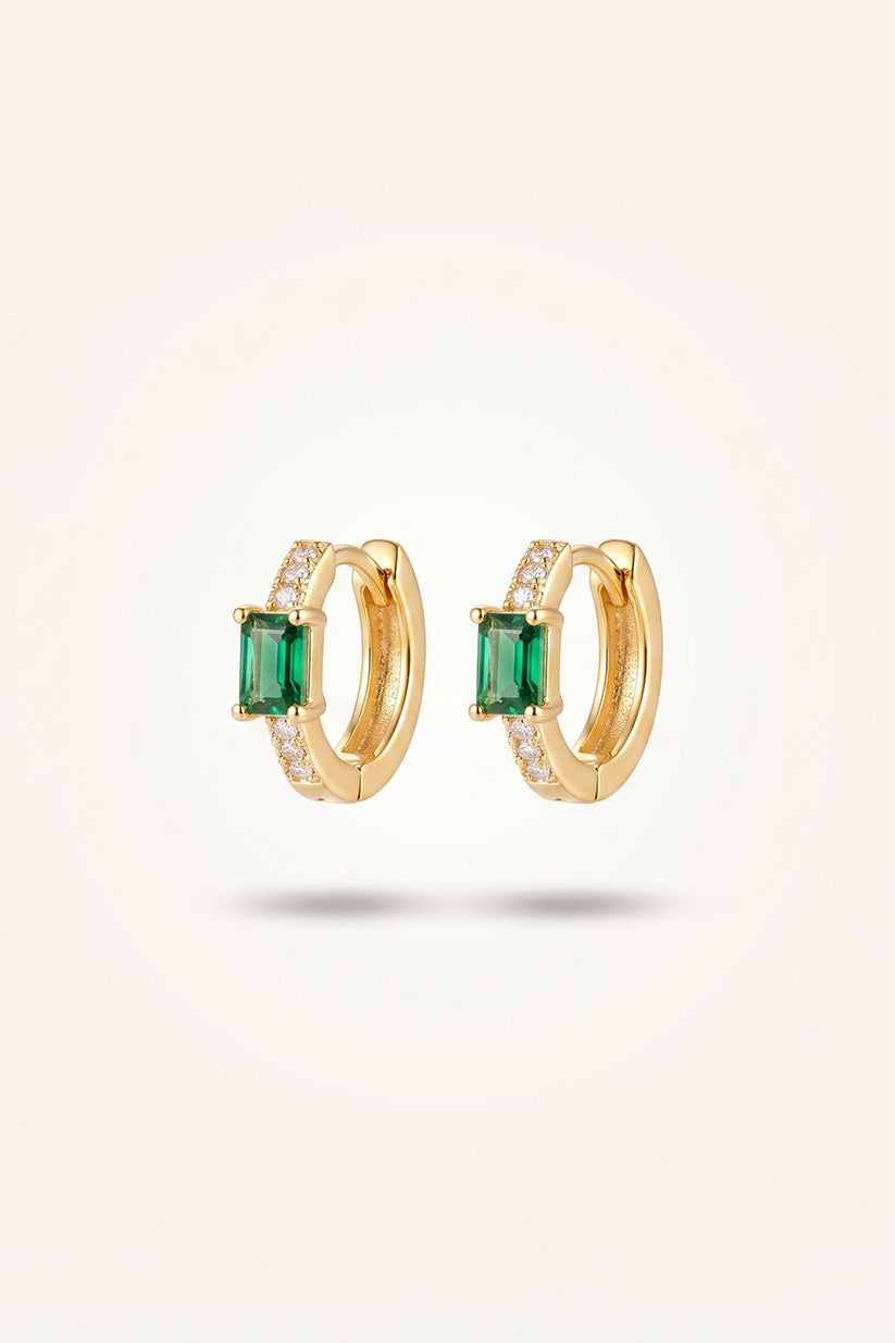 Princess Cut Gemstone Huggie Hoop Earrings – Gold (Available in Ruby Red, Emerald Green & Blush Pink)