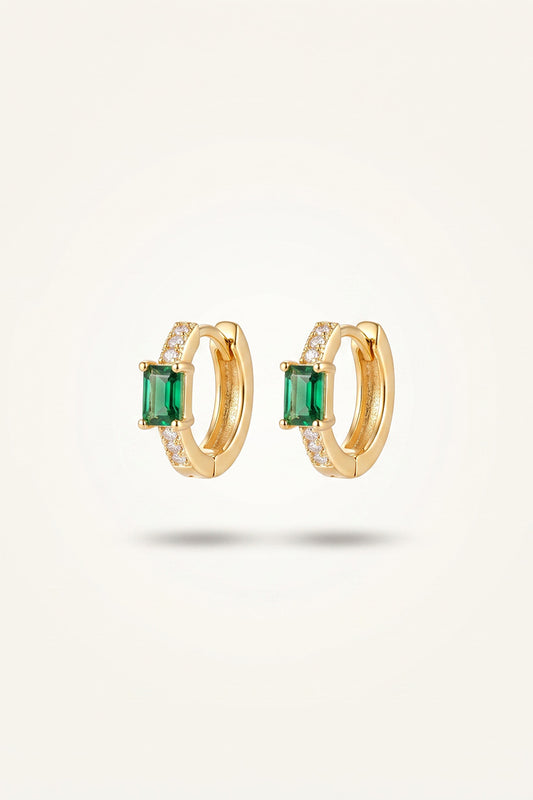 Princess Cut Gemstone Huggie Hoop Earrings – Gold (Available in Ruby Red, Emerald Green & Blush Pink)