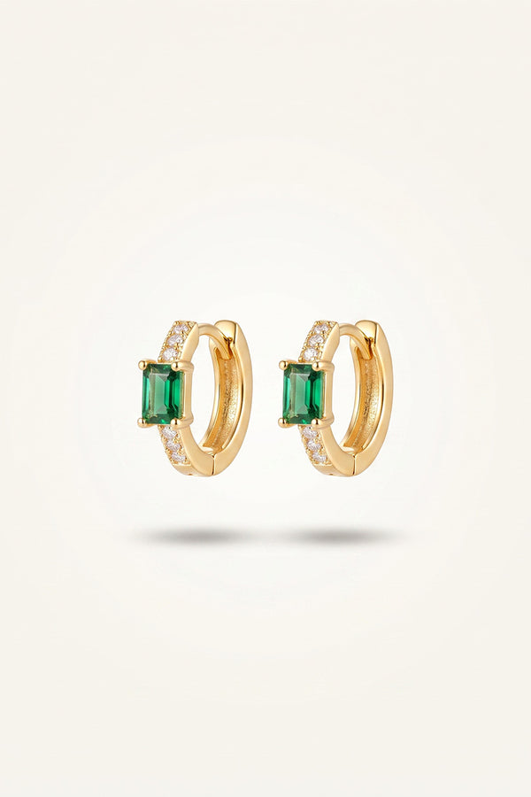 Princess Cut Gemstone Huggie Hoop Earrings – Gold (Available in Ruby Red, Emerald Green & Blush Pink)