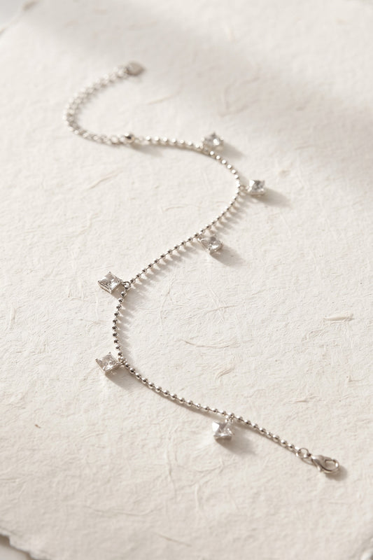 Silver Crystal Charm Anklet – Dainty Beaded Chain Anklet for Women