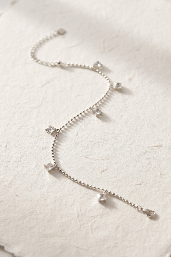 Silver Crystal Charm Anklet – Dainty Beaded Chain Anklet for Women