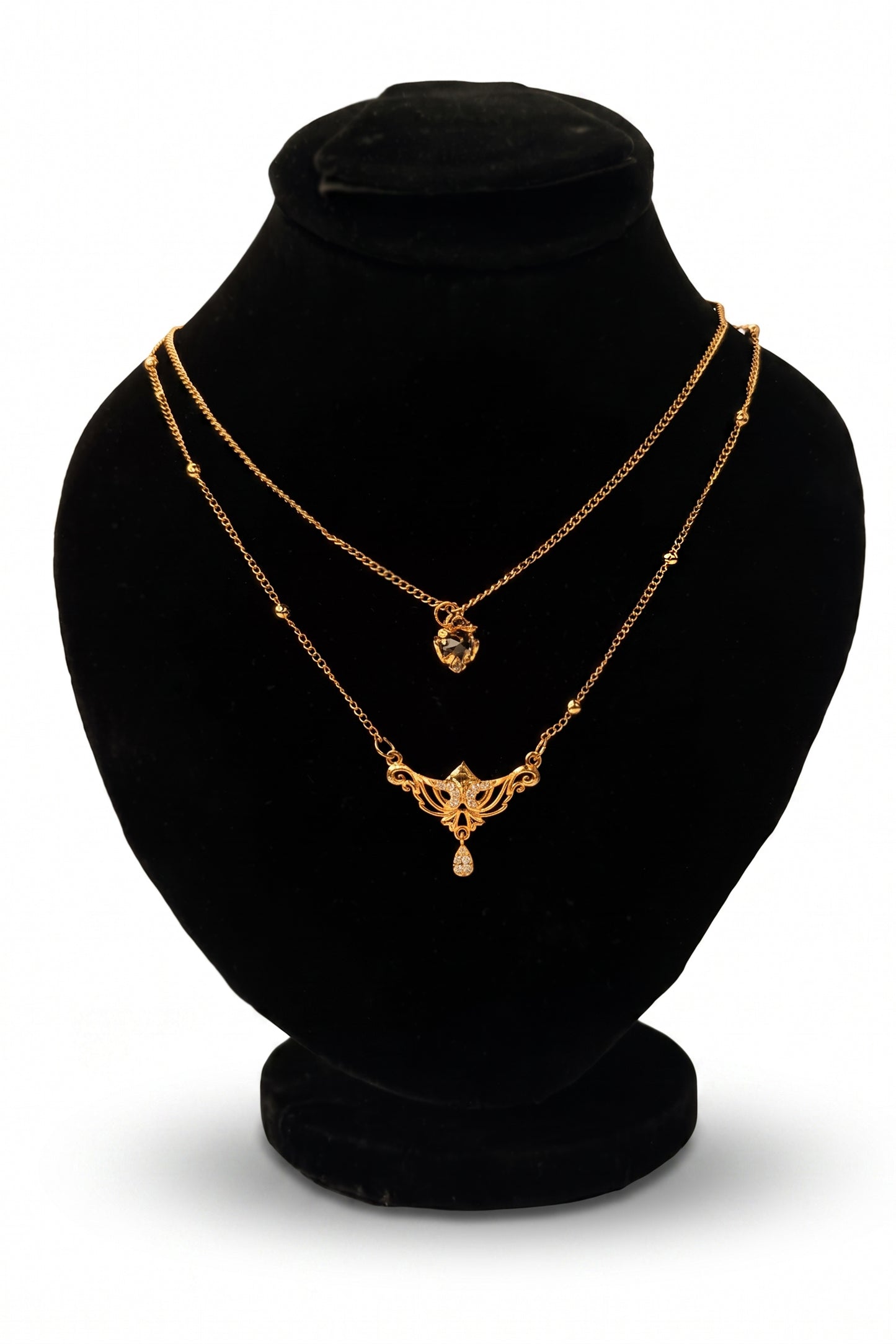 Double Layer Gold Necklace with Crystal Pendant